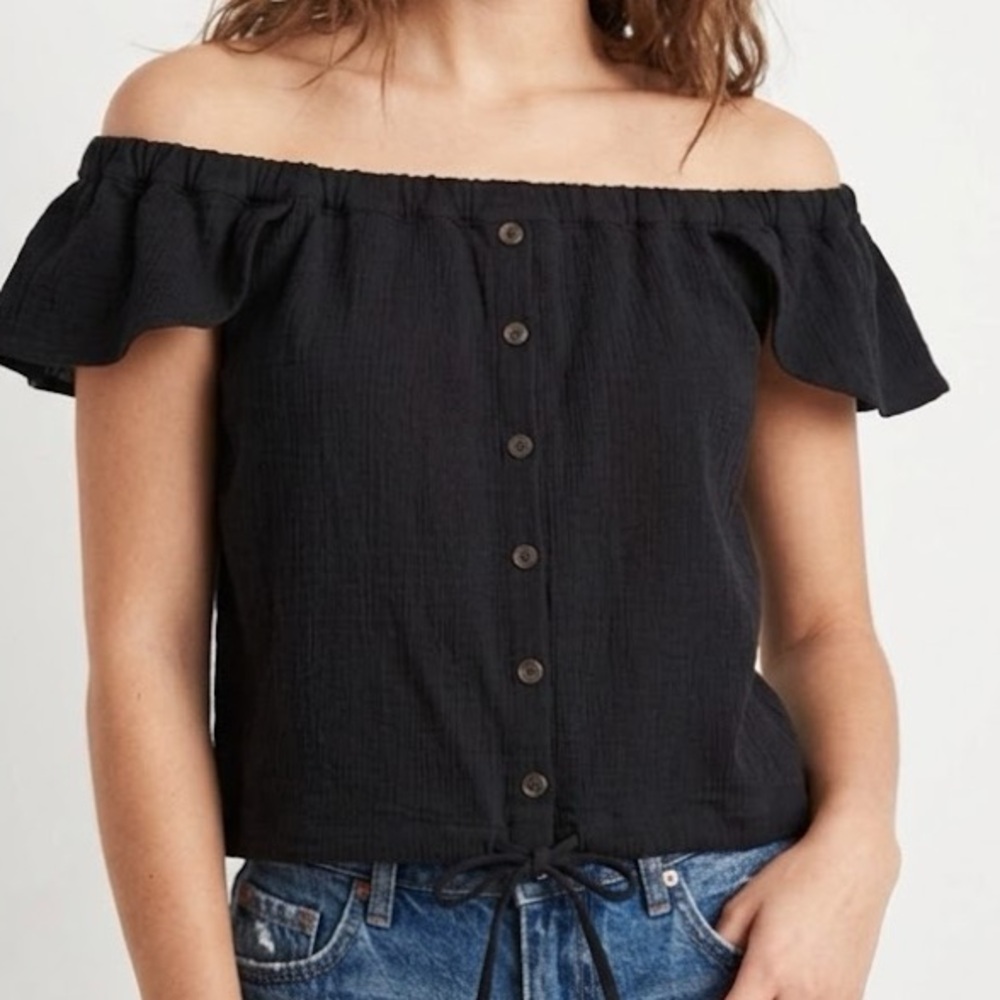 Madewell Black Flutter Sleeve Tie Waist Top Small